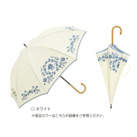 日本百貨品牌BECAUSE晴雨兩用刺繡優雅抗UV防紫外線陽傘防曬遮陽長直傘長傘直傘長雨傘-米白絕版品
