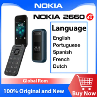 Global Rom Nokia 2660 Flip 4G Feature Phone Dual SIM 2.8" Bluetooth FM Radio 1450mAh Rugged Push-button Telephone Multilingual