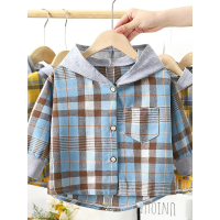 Children's Spring and Autumn Shirt, Boys and Girls Hooded Plaid Shirt, Big Kids Long Sleeve Checkere