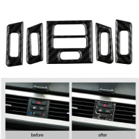 5 Pcs Car Auto Carbon Fiber Interior Sticker Central Air Vent Outlet Trims Decor For BMW E90 E92 E93 Interior Accessory Fre
