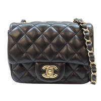 【二手名牌BRAND OFF】CHANEL 香奈兒 黑色 菱格紋 羊皮 Mini Coco 鍊帶 肩背包