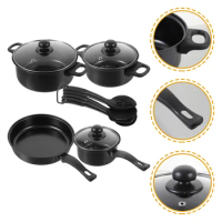 7 Pcs Flat-bottomed Small Frying Work On Cast Iron Saute with Lid Pots And The Tools Set