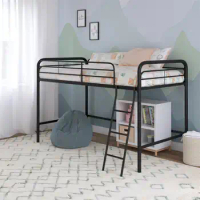 Modern Vibe Junior Twin/Full Metal Loft Bed, Black/Pink/Silver