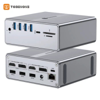 TOBENONE 18 in 1 DisplayLink Docking Station with 65W Power Delivery Support Dual Monitor 4K@60HZ for MacBook, Windows Laptop