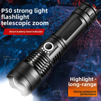 P50 Strong Light Flashlight Telescopic Zoom Outdoor Waterproof Flashlight With Electric Display And 