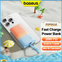 Baseus 20W 5200mAh Portable Power Bank PD Fast Charging Powerbank Battery Charger Built-in Cable For iPhone 14 13 12 pro Max