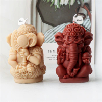 Wealthy Elephant Candle Silicone Mold 3D Ganesh Elephant Wax Resin Epoxy Plaster Mould DIY Handmade Gift for Table Decoration