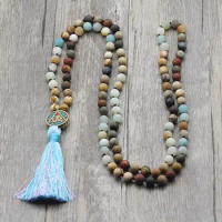 Matte Natural Stone 108 Mala Beads Necklaces For Women Meditation Payer Regious Nepal Pendant Long Mala Necklace Yoga Jewelry