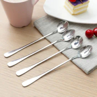 Long Handled Stainless Steel Coffee Spoon Household Spoon Creative Korean Ice Cream Teaspoons Kitchen Cooking Spoon Tableware