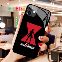 Black Widow Luminous Tempered Glass phone case For Apple iphone 12 11 Pro Max XS mini Acoustic Control Protect Backlight cover