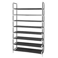 100cm Ultra Large Capacity 8 Layers Non-woven Fabrics &amp; Steel Shoe Rack Black