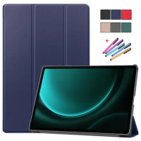 For Samsung Tab S9 FE Plus Case 12.4 Tri-Fold Leather Magnetic Stand Smart Case For Coque Galaxy Tab S9 FE S9 Fe plus Cover+Pen