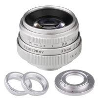 Silver Mini 35mm f/1.6 APS-C CCTV Lens+adapter ring+2 Macro Ring for NEX FX M4/3 NIKON1 EOSM Mirroless Camera