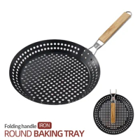 Grilling Skillet Portable Grill Topper BBQ Pan Folding Non-stick with Holes Ultralight for Vegetables Seafood Meat
