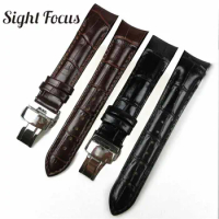 18mm Curved End Women Replacement Leather Watch Bands for Tissot_ t035 Strap CLASSIC for Tissote Couturier Brown Butterfly Clasp