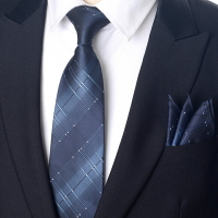 男士領帶領結口袋巾套裝藍色格紋  商務正裝 韓版 休閑 新郎結婚