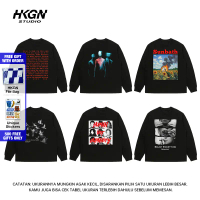 free gift HKGN Heavyweight Lengan Panjang Cotton Combed Oblong Crewneck Kaos Pria Style Kece Unisex 