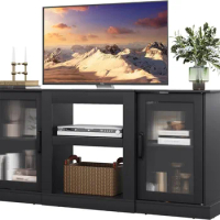 WLIVE Retro TV Stand for 65 Inch TV, TV Console Cabinet with Storage, Open Shelves Entertainment Center for Living Room
