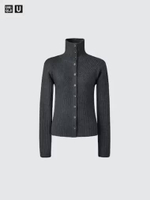UNIQLO U Cardigan Merino Blend Campuran wanita Kerah Tinggi High Neck DARK GREY GRAY M