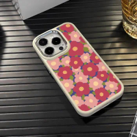 Red Flowers And Blue Flowers For Apple IPhone 14 13 12 11 Pro Max Mini XS XR X 8 7 Plus Phone Case Metal Photo Frame Anti-fall