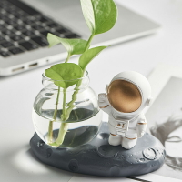 北歐ins創意個性宇航員樹脂水培辦公室桌面客廳透明花瓶玻璃擺件