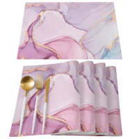 Marble Gradient Pink Placemat for Dining Table Tableware Mats 4/6pcs Kitchen Dish Mat Pad Counter Top Mat Home Decoration