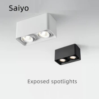 Saiyo Led Spotlights Double-head Surface Mounted Square COB Downlight White Black 7W 10W 15W 20W 220V Ceiling Lamp For Home Shop