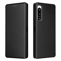 For Sony Xperia 5 IV Luxury Scratch Resistant PU Carbon Fiber Flip Matte Phone Case For Sony Xperia 5 IV 1 III Phone Case