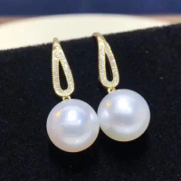 Fine Jewelry Pure 18 K Gold Natural Ocean 10-11mm White Pearl Earrings for Women Fine Pearl Earrings