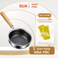 Chảo Đúc Inox 316, Chảo Chống Dính Vân Nổi 16cm,Chảo Rán Tay Cầm Cán Gỗ Dẫn Nhiệt Đều, Không Kén Bếp