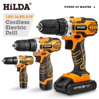 HILDA Electric Drill 12V 16.8V 21V Cordless Drill Electric Screwdriver Set Lithium Battery Impact Mini Drill Driver Power Tools