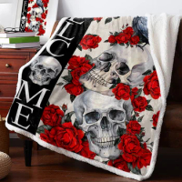 Halloween Skeleton Crow Red Rose Cashmere Blanket Winter Warm Soft Throw Blankets for Beds Sofa Wool Blanket Bedspread