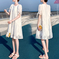 【艾美時尚】現貨 女裝 洋裝 夏日緹花蕾絲連身裙(白)
