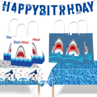 Shark Party Supplies Ocean Shark Candy Gift Bag for Birthday Baby Shower Shark Balloon Party Tablecloth Shark Theme Party Decors