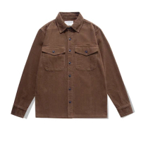 Japanese Vintage Corduroy Shirt Men Autumn Winter New Solid Color Multi Pockets Long Sleeve Engineer Shirt Retro Casual Warm Top