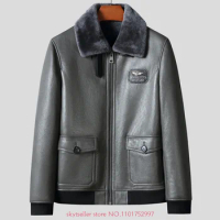New Men's winter jacket casual classic Motorcycle Leather Jacket Male bomber soft flight Sheepskin fur coat Outwear