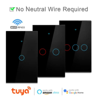 Tuya WiFi Wall Touch Smart Light Switch With Neutral/No Neutral RF433 Remote Control Smart Life Support Alexa,Google Home