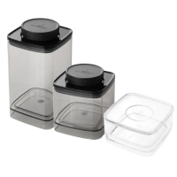 【ANKOMN】旋轉氣密咖啡粉儲存罐 半透明黑 二入組(0.6L+1.2L+ 濾紙盒)