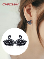 韓國黑天鵝耳釘女生925銀針名媛氣質耳環網紅簡約小耳墜短發耳飾