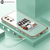 เคสโทรศัพท์สำหรับ Samsung Galaxy S20 สายคล้องฟรี + การ์ตูนน่ารัก อะนิเมะ We Bare Bear เคสลายขอบสี่เห