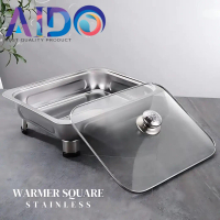 AIDO Wadah Saji Prasmanan 4522 Stainless Steel FastFood Dish Warmer Square Pan Tutup Kaca & Plastik 