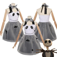 The Nightmare Before Christmas Jack Cosplay Costume Dress Adult Female Fantasia Hairband Collar Halloween Carnival Roleplay Suit