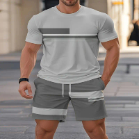 2026 Summer New Arrival Men's Casual Two-Piece Set Striped Print Short-Sleeve Shirt and Athletic Sho