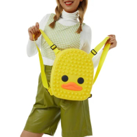 2-in-1 Fidget Backpack Yellow Duck Pop-On-It Backpack Silicon Pop Bubble School Book Bag for Kids with Adjustable Shoulder