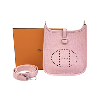 HERMES 愛馬仕 MINI Evelyne 16cm T/C 3Q櫻花粉銀扣兩用斜背包(2025/K刻)