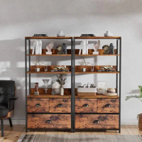 Furologee Tall Storage Shelf 4-Tier,Bookshelf Rack with 3 Fabric Storage Drawers, Wood top for Photos, Display in Bedroom,Liv
