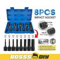 8pcs 1/2 Inch Impact Socket Set H5-H17 CR-MO Set H Type Driver Tool Box Allen Key Black Wrench