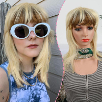 80S 90S Mullet Wigs Pixie Cut Wigs With Bangs For Black Women Wolf Cut Wig Straight Short Black Synt