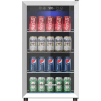 Glass Door Beverage Refrigerator and Cooler with Adjustable Shelves LED Light Home Office Bar 3.2 cu ft Compact Mini Fridge 115
