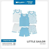 FLUFFY - Setelan Baju Bayi Kutung Celana Pendek Series Little Sailor Mint - Isi 3 Pasang - Lembut & 